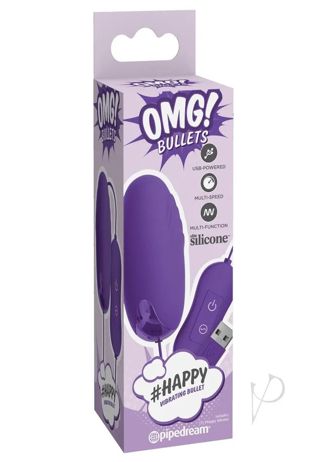 OMG Bullets Happy USBPowered Silicone Vibrating Bullet Purple Omg Vibrators OMG Bullets Happy USBPowered Silicone Vibrating Bullet Purple Omg Vibrators