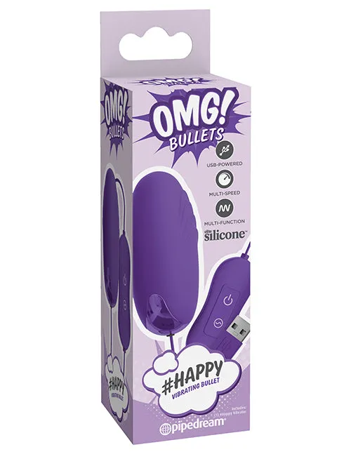 OMG Bullets Happy USBPowered Silicone Vibrating Bullet Purple Omg Vibrators