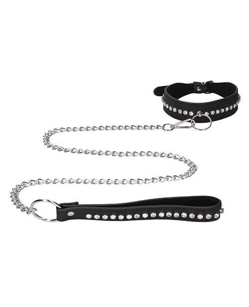 Ouch Anal Shots Ouch Diamond Studded Collar wLeash Black Ouch Anal Shots Ouch Diamond Studded Collar wLeash Black