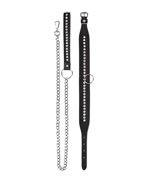 Ouch Anal Shots Ouch Diamond Studded Collar wLeash Black Ouch Anal Shots Ouch Diamond Studded Collar wLeash Black