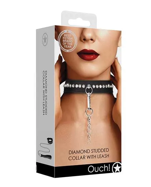 Ouch Anal Shots Ouch Diamond Studded Collar wLeash Black Ouch Anal Shots Ouch Diamond Studded Collar wLeash Black