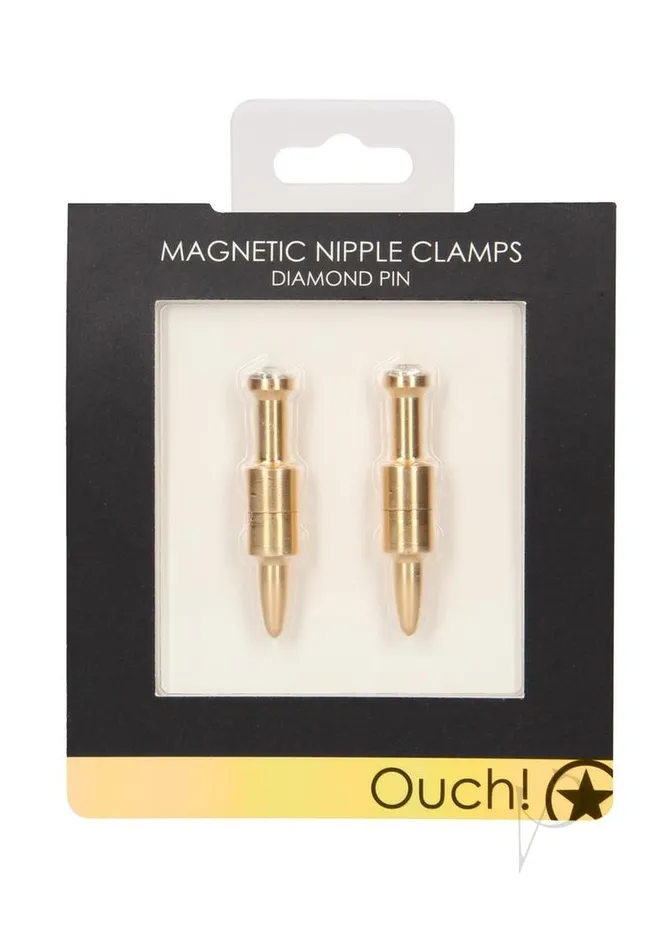 Ouch Couples Ouch Magnetic Nipple Clamps Diamond Pin Gold