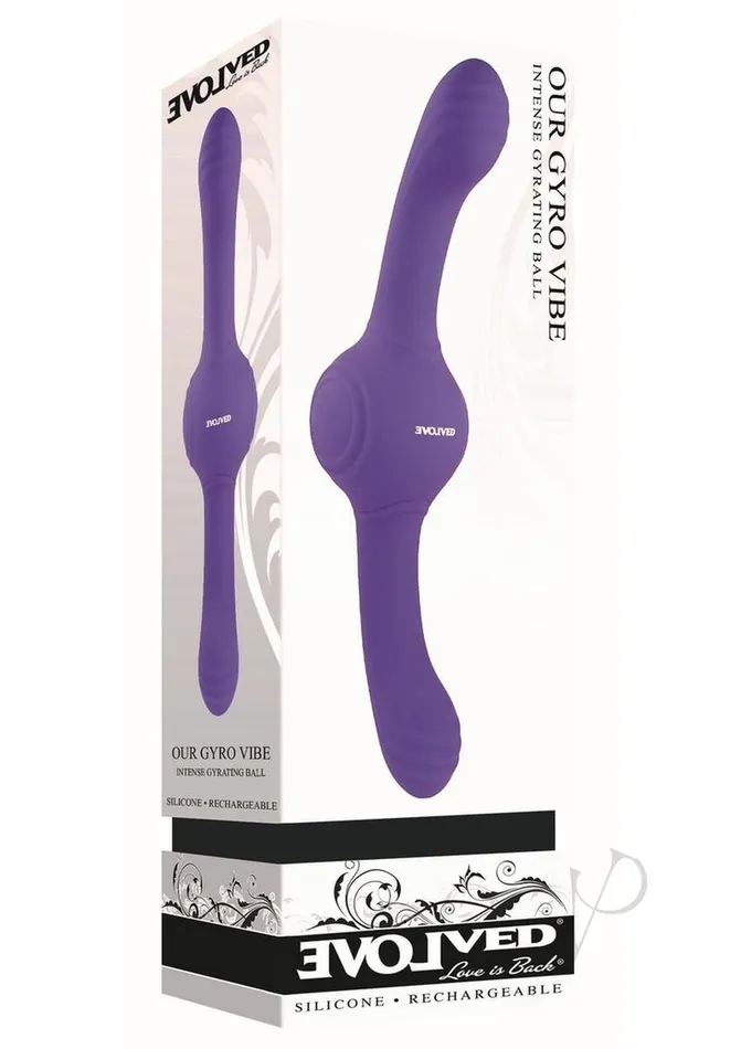 Our Gyro Vibe Rechargeable Silicone Dual End Vibrator Purple Evolved Vibrators Our Gyro Vibe Rechargeable Silicone Dual End Vibrator Purple Evolved Vibrators