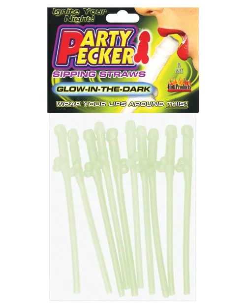 Party Pecker Sipping Straws Glow In The Dark 10 Per Pack Bachelorette Dildos