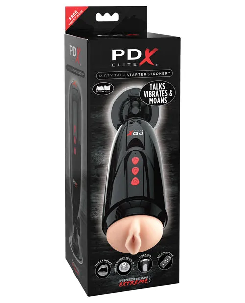 Pdx Elite Male Sex Toys PDX Elite Rechargeable Dirty Talk Starter Masturbator Pussy VanillaBlack