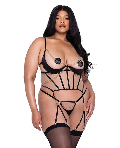 Roma Confidential Anal Caged Temptress Satin Tulle Bustier wDraped Chain Detail Thong Black 1X Roma Confidential Anal Caged Temptress Satin Tulle Bustier wDraped Chain Detail Thong Black 1X