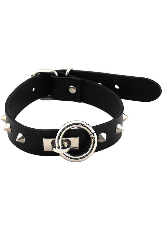 Rouge Restraints Rouge O Ring Studded Adjustable Leather Collar Black