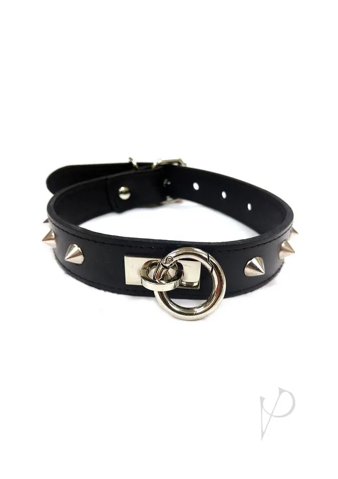 Rouge Restraints Rouge O Ring Studded Adjustable Leather Collar Black Rouge Restraints Rouge O Ring Studded Adjustable Leather Collar Black