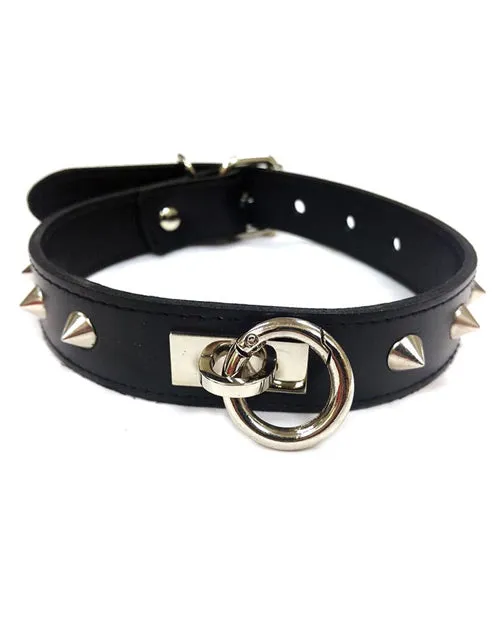 Rouge Restraints Rouge O Ring Studded Adjustable Leather Collar Black Rouge Restraints Rouge O Ring Studded Adjustable Leather Collar Black