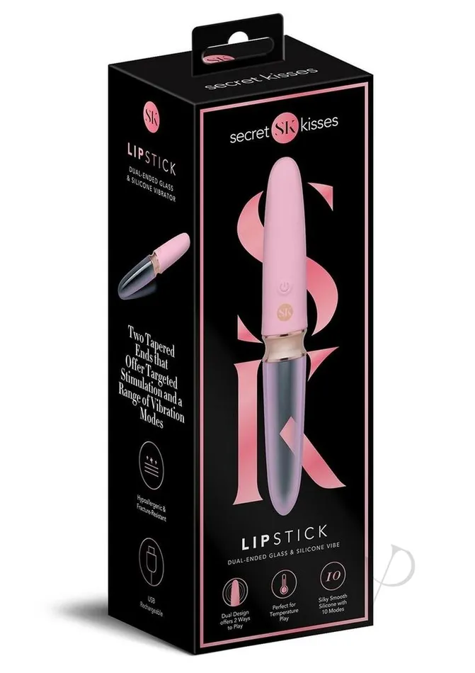 Secret Kisses Glass Lipstick Rechargeable Silicone Dual End Vibrator PinkClear Secret Kisses Vibrators Secret Kisses Glass Lipstick Rechargeable Silicone Dual End Vibrator PinkClear Secret Kisses Vibrators