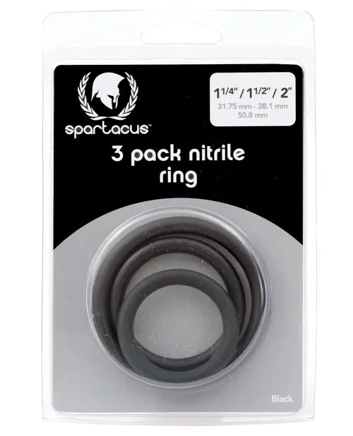Spartacus Male Sex Toys Spartacus Nitrile Cock Ring Set Black Pack of 3