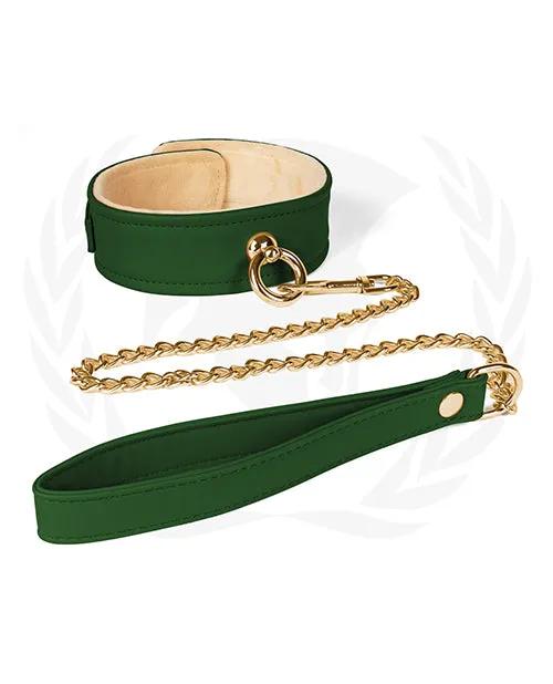 Spartacus Plush Lined PU Collar Chained Leash Green Spartacus Vibrators