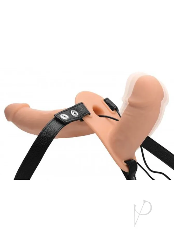 Strap U Strap U Power Pegger Silicone Vibrating Double Pleasure 65in Dildo with Harness and Wired Remote Control Vanilla Female Sex Toys