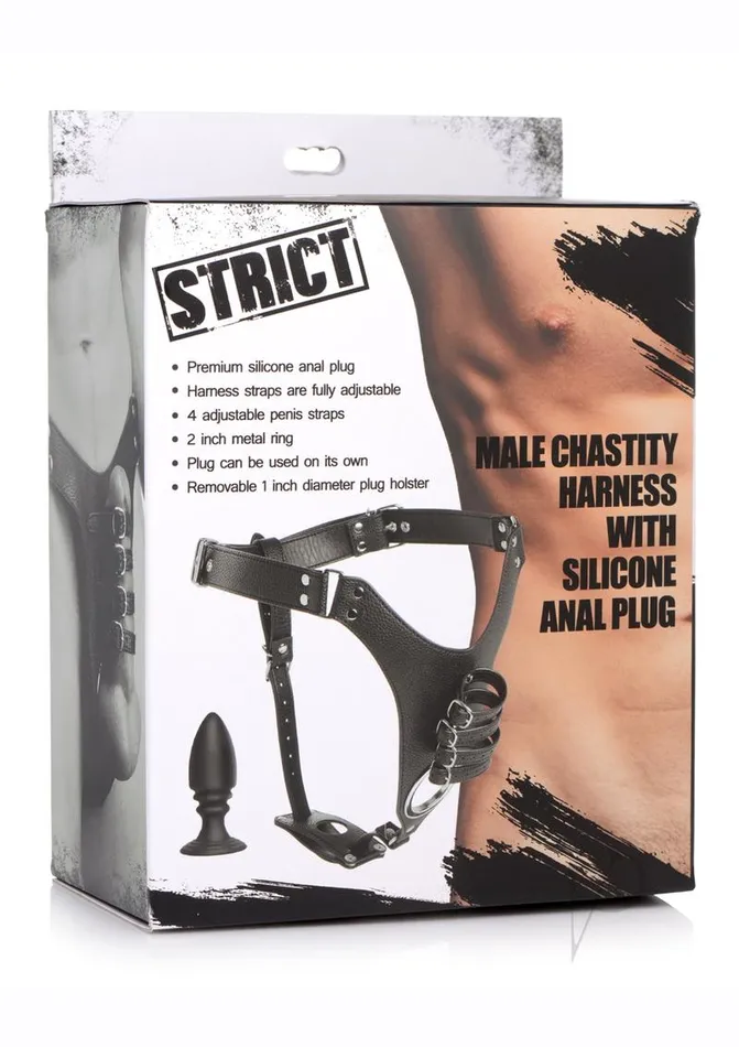 Strict Strict Male Chastity Harness with Silicone Anal Plug Black Male Sex Toys Strict Strict Male Chastity Harness with Silicone Anal Plug Black Male Sex Toys