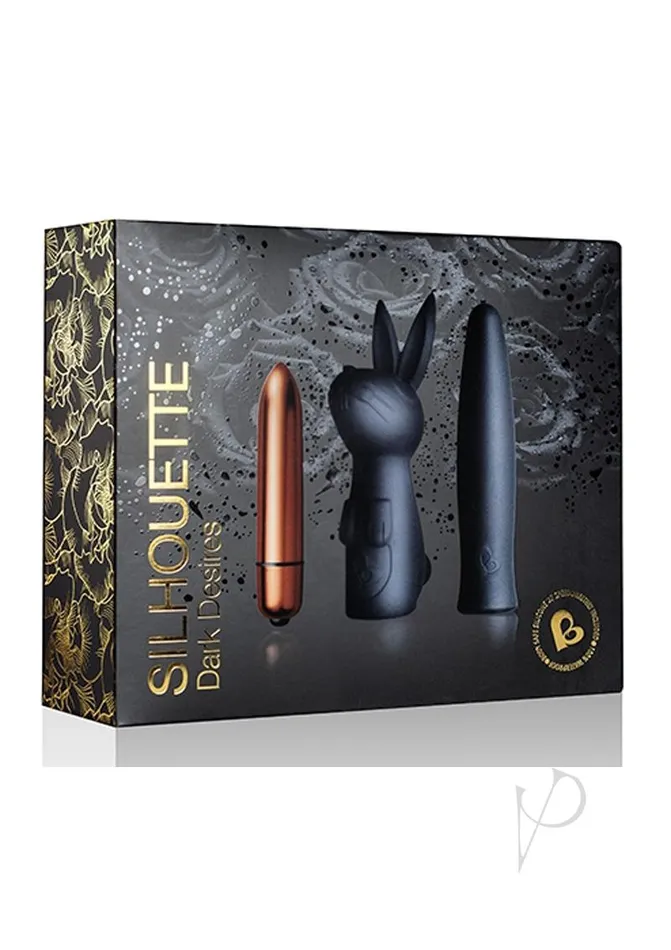 Vibrators Rocks Off Silhouette Dark Desires Kit Silicone Sleeves and Bullet Vibrator BlackCopper Vibrators Rocks Off Silhouette Dark Desires Kit Silicone Sleeves and Bullet Vibrator BlackCopper