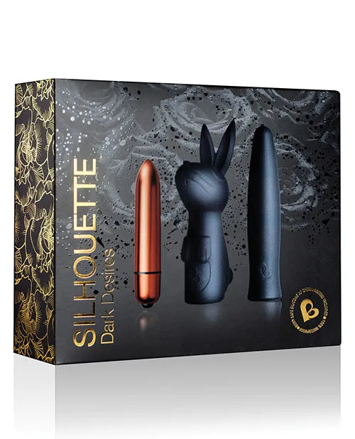 Vibrators Rocks Off Silhouette Dark Desires Kit Silicone Sleeves and Bullet Vibrator BlackCopper
