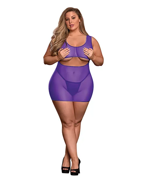 Vibrators Sheer Mesh Underboob Dress Crotchless GString Purple QN Exposed Vibrators Sheer Mesh Underboob Dress Crotchless GString Purple QN Exposed