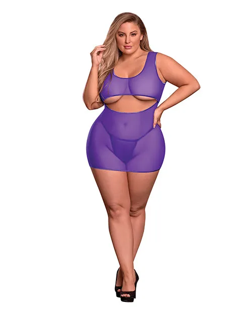 Vibrators Sheer Mesh Underboob Dress Crotchless GString Purple QN Exposed Vibrators Sheer Mesh Underboob Dress Crotchless GString Purple QN Exposed
