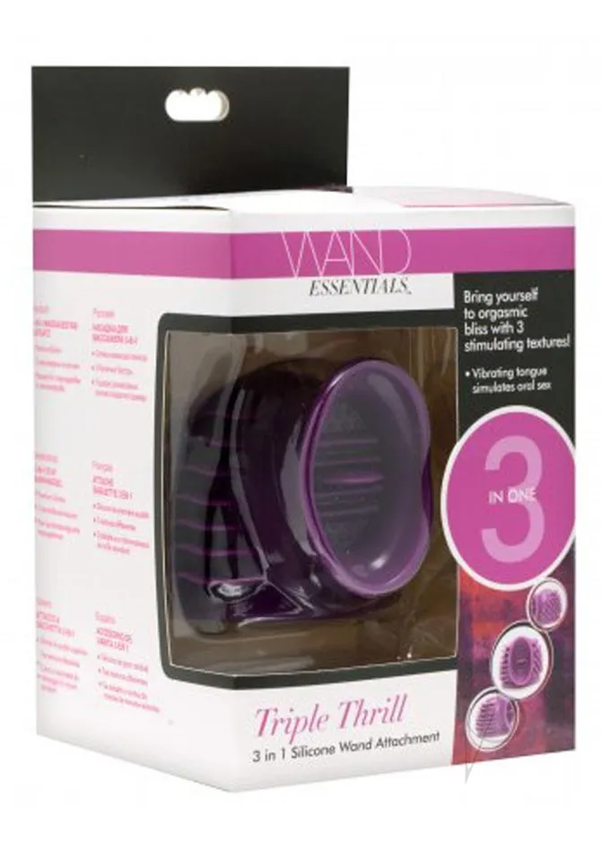 Wand Essentials Triple Thrill 3 in 1 Silicone Wand Attachment Purple Wand Essentials Vibrators Wand Essentials Triple Thrill 3 in 1 Silicone Wand Attachment Purple Wand Essentials Vibrators