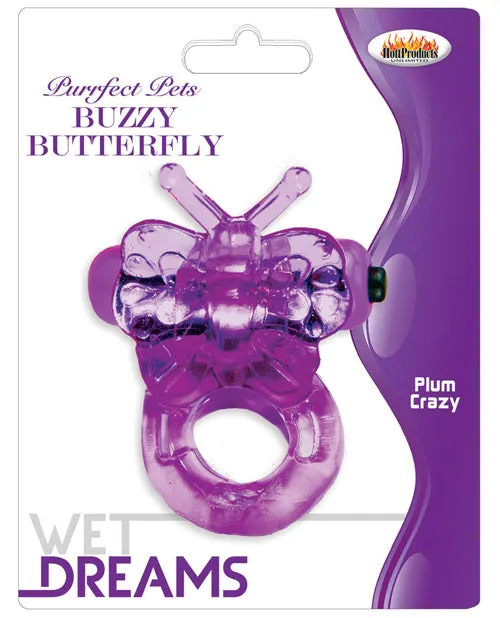 Wet Dreams Purrfect Pets Buzzy Butterfly Silicone Stimulator with Vibrating Bullet Purple Female Sex Toys
