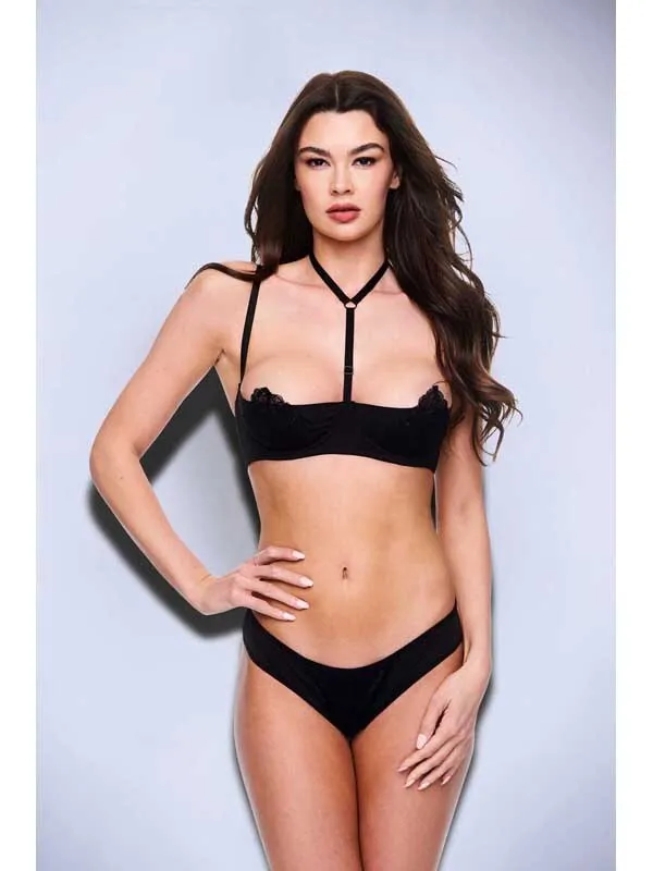 Anal Baci Baci 2pc Sexy Quarter Cup Bra GString Set BlackML BX