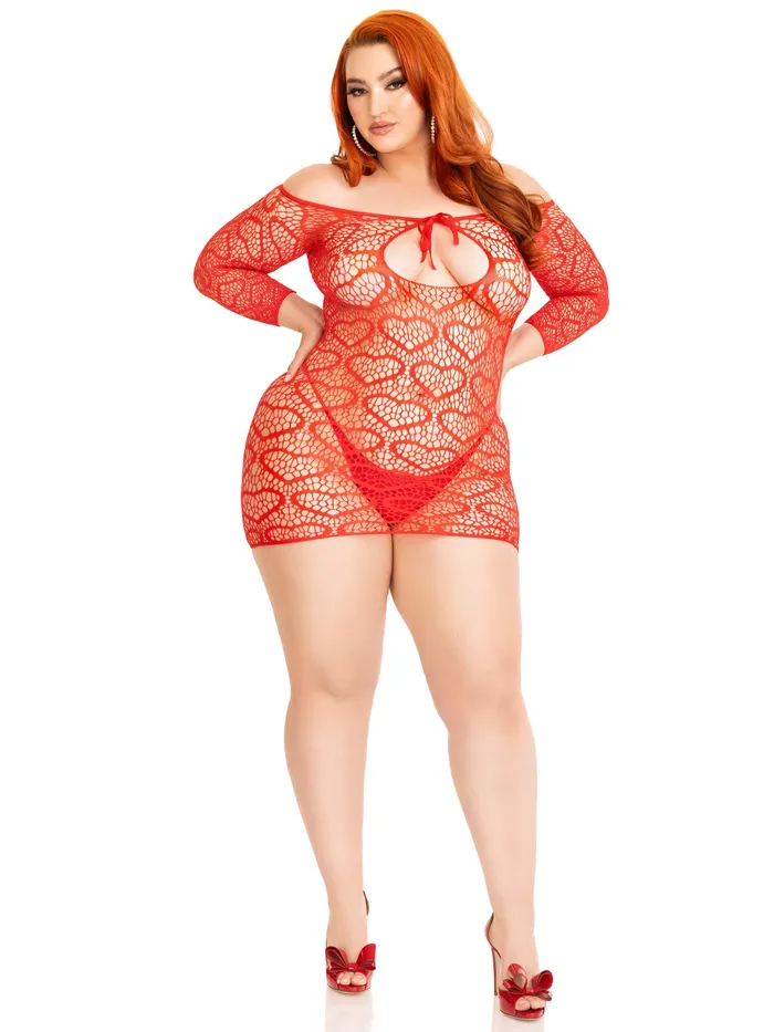 Anal Leg Avenue Seamless Heart Net Mini Dress 1x2x Red