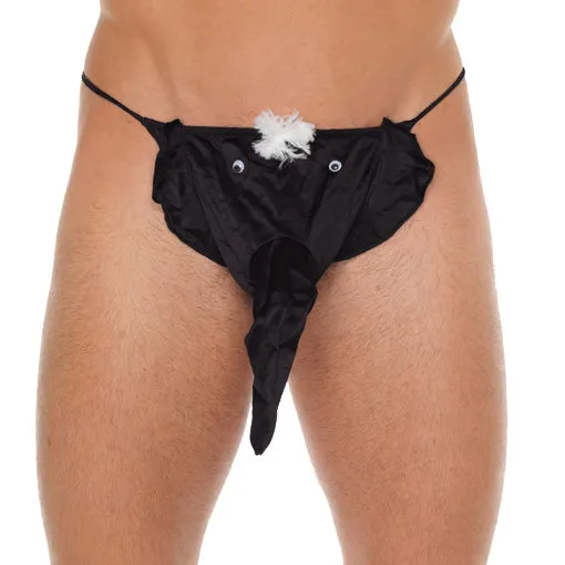 Anal Mens Black GString With Elephant Animal Pouch Rimba