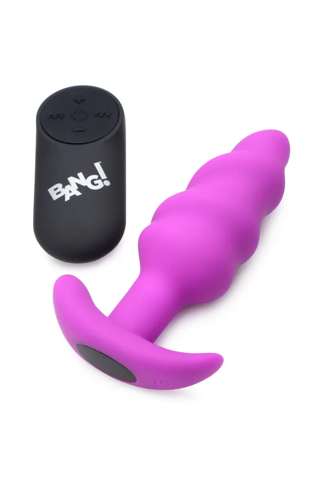 Anal XR Brands Bang 21x Silicone Swirl Plug With Remote Purple