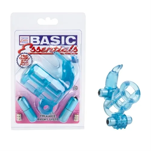 Basic Essential Double Trouble Vibrating Support System Blue CalExotics Vibrators Basic Essential Double Trouble Vibrating Support System Blue CalExotics Vibrators