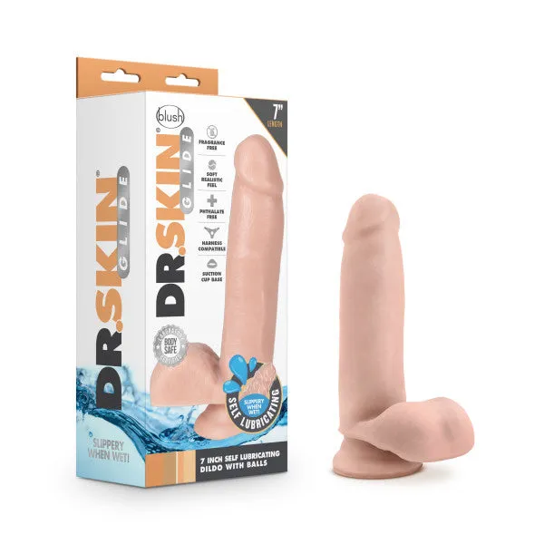 Blush Dildos Dr Skin Glide 7 Inch Self Lubricating Dildo With Balls Vanilla Blush Dildos Dr Skin Glide 7 Inch Self Lubricating Dildo With Balls Vanilla