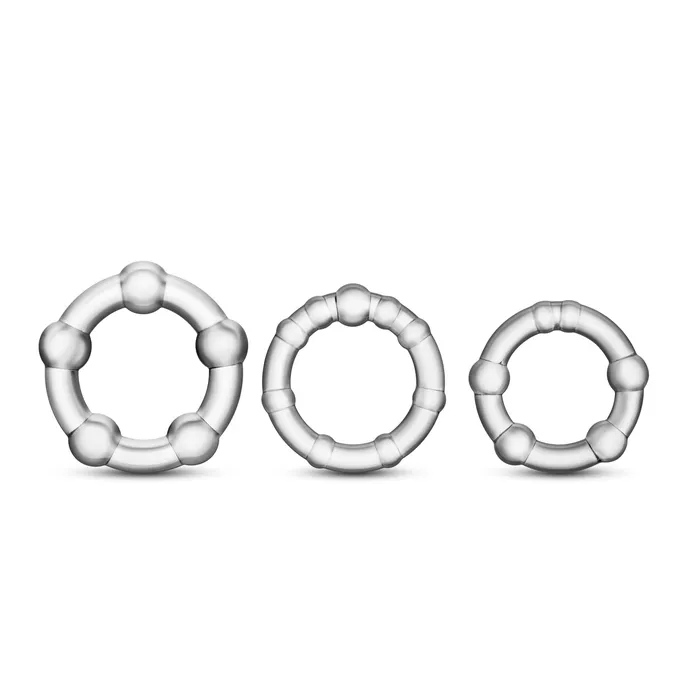 Blush Dildos Stay Hard Beaded Cock Rings 3 Pack Clear