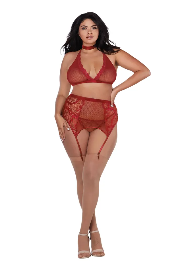 Dreamgirl Vibrators Bra Garterbelt GString Queen Garnet