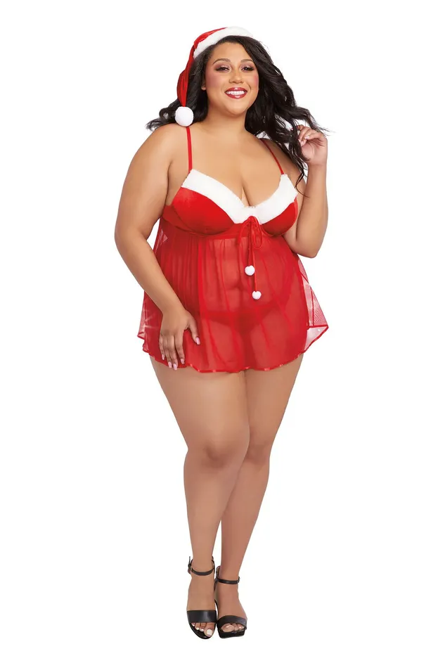 Dreamgirl Vibrators Santa Babydoll Thong and Hat 2x Lipstick Red