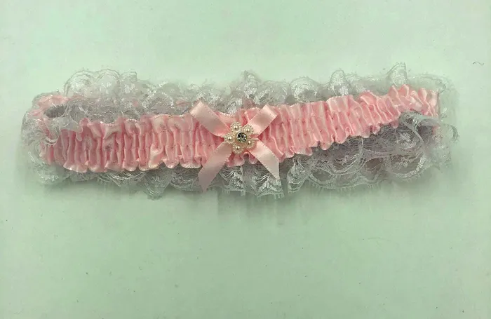 Elegant Moments Teddies And Bodies Satin Leg Garter One Size Baby Pink With White Lace Elegant Moments Teddies And Bodies Satin Leg Garter One Size Baby Pink With White Lace