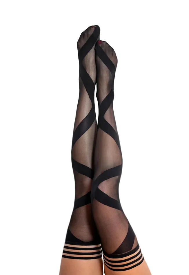 Jackie Semi Sheer Thigh High Size a Black Kixies Anal