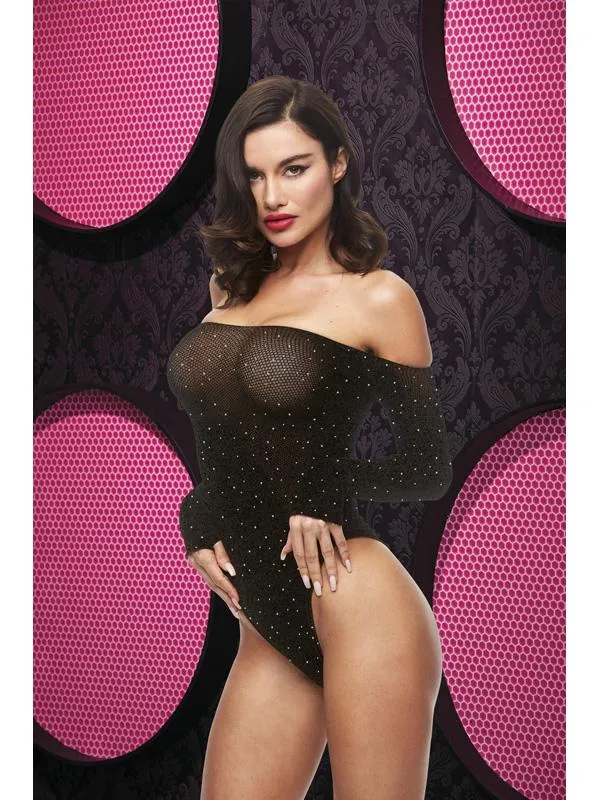 Lapdance Lingerie Female Sex Toys Off The Shoulder Sparkle Teddy Black ENV