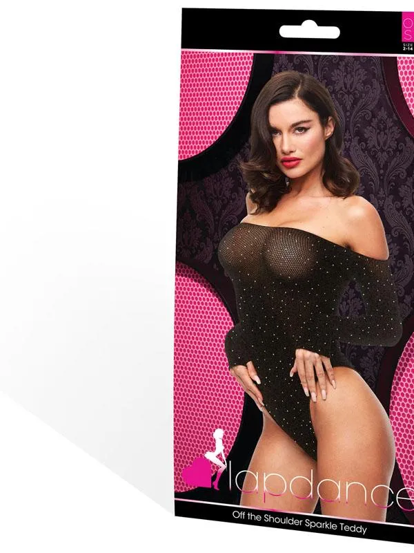 Lapdance Lingerie Female Sex Toys Off The Shoulder Sparkle Teddy Black ENV Lapdance Lingerie Female Sex Toys Off The Shoulder Sparkle Teddy Black ENV