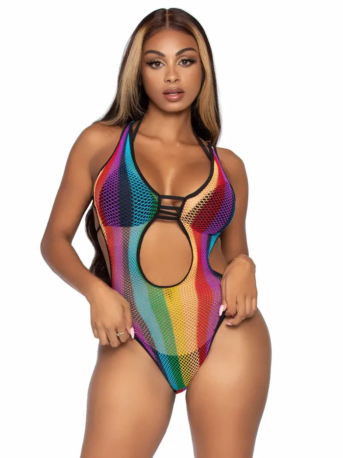 Leg Avenue Rainbow Fishnet Cut Out Bodysuit With Strappy Bikini Back One Size Multicolor Teddies And Bodies Leg Avenue Rainbow Fishnet Cut Out Bodysuit With Strappy Bikini Back One Size Multicolor Teddies And Bodies