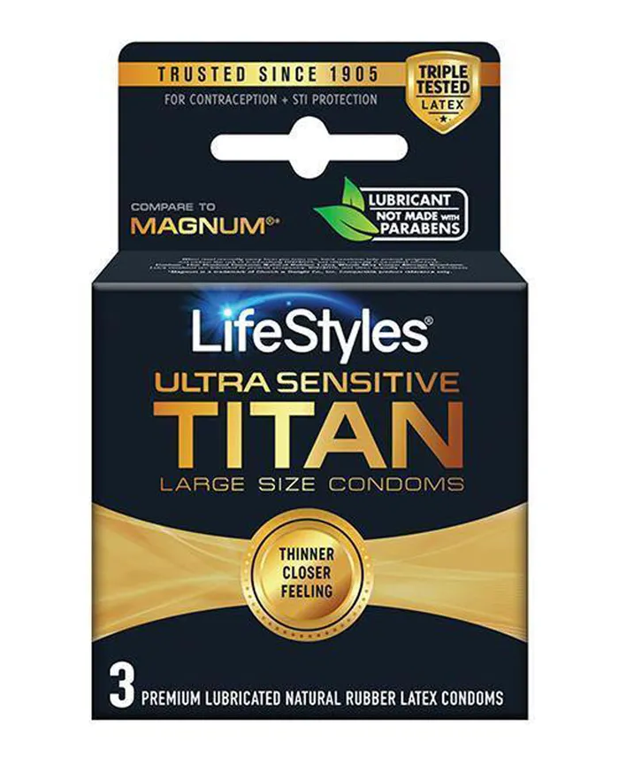 Lifestyle Condoms Male Sex Toys Lifestyles Ultra Sensitive Titan Large 3 Pack