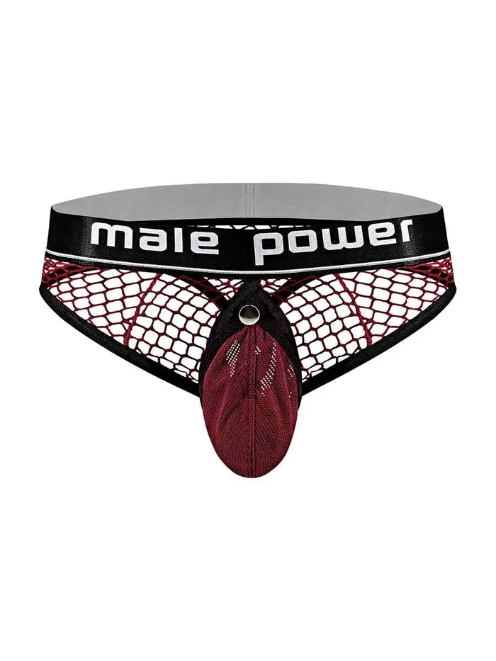 Male Power Cock Pit Net Cock Ring Thong S M Burgundy Male Sex Toys