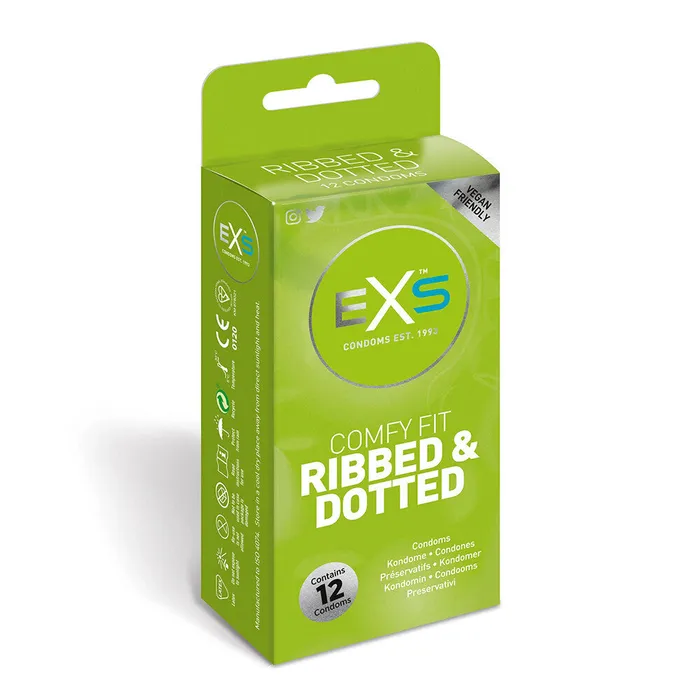 Male Sex Toys Exs Condoms EXS Comfy Fit Ribbed and Dotted Condoms 12 Pack