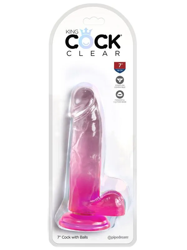 Pipedream Products Dildos King Cock Clear 7 in with balls Pink