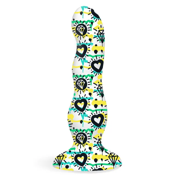 Sale Dildos Collage Diamonds and Hearts Curvy Silicone Dildo