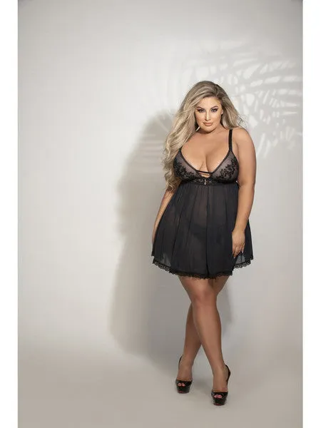Seven Til Midnight Two Piece Embroidered Babydoll And Panty Set STM11285XBlack3X4X H Anal