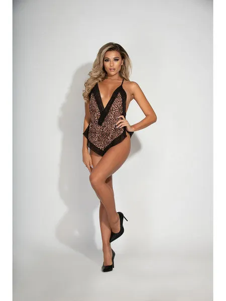 Seven Til Midnight Vibrators Chiffon Romper w Surplice Neckline And Lace Trim STM11247LeopardL H