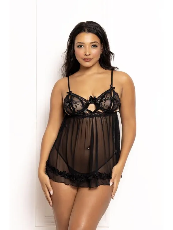 Two Piece Babydoll Set Ditsy Floral And Mesh Babydoll With Split Cups STM11644BLACKM Seven Til Midnight Couples Two Piece Babydoll Set Ditsy Floral And Mesh Babydoll With Split Cups STM11644BLACKM Seven Til Midnight Couples