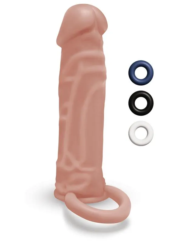 Xgen Products Size Up 1 in Silicone Realistic Penis Extender With Ball Loop Tan Male Sex Toys Xgen Products Size Up 1 in Silicone Realistic Penis Extender With Ball Loop Tan Male Sex Toys