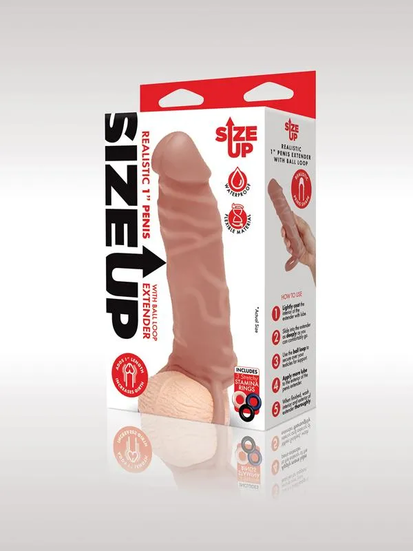 Xgen Products Size Up 1 in Silicone Realistic Penis Extender With Ball Loop Tan Male Sex Toys Xgen Products Size Up 1 in Silicone Realistic Penis Extender With Ball Loop Tan Male Sex Toys